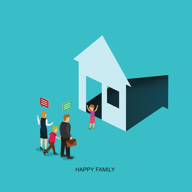 Família feliz tem uma casa