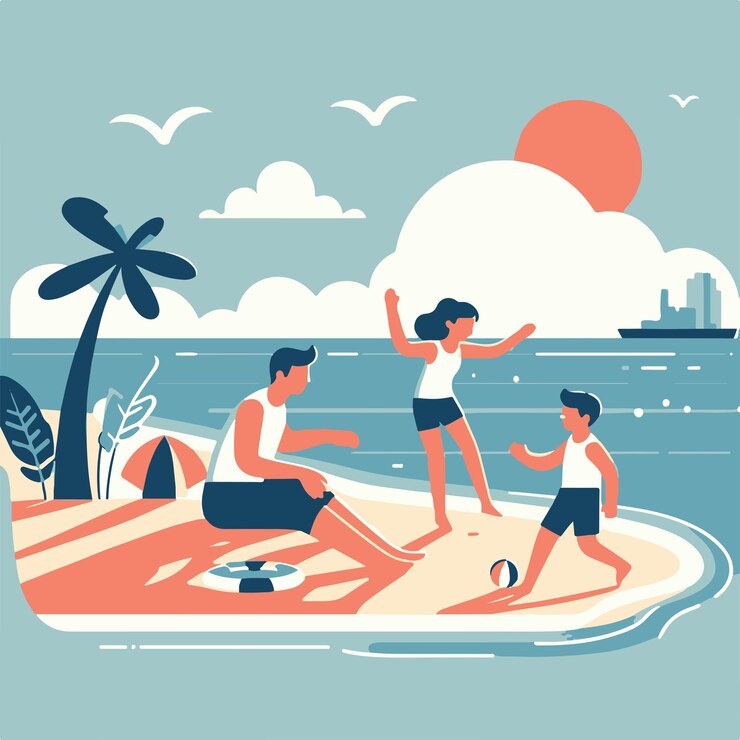 Família jogando bola na praia