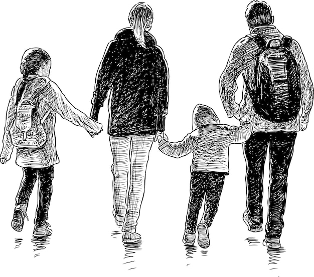 Família jovem em uma caminhada