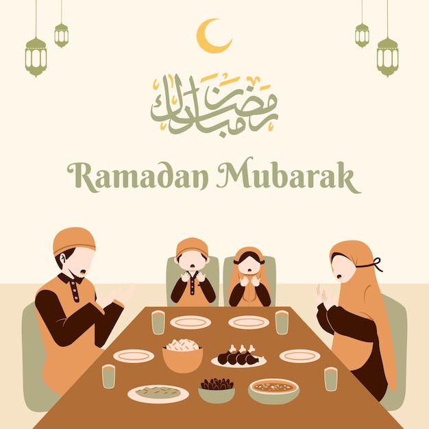 Família muçulmana come sahoor e iftar no ramadã