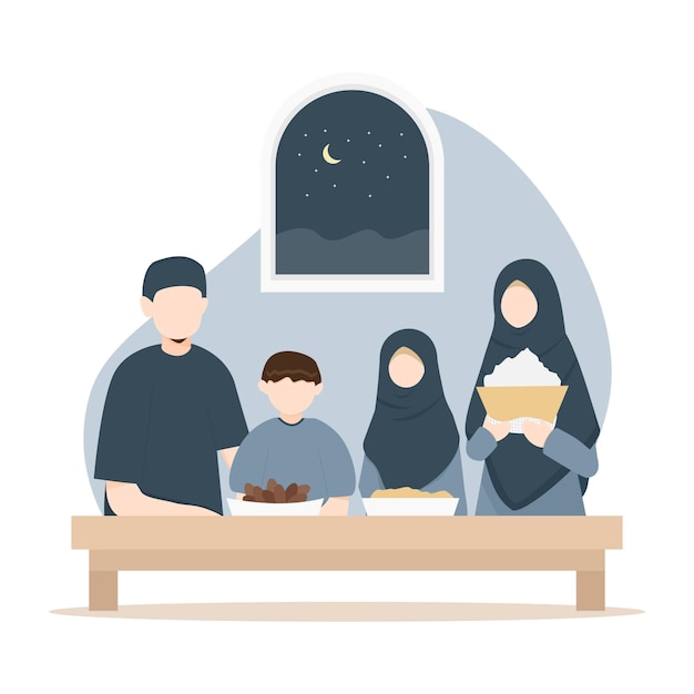 família muçulmana comendo ramadã ifthar juntos