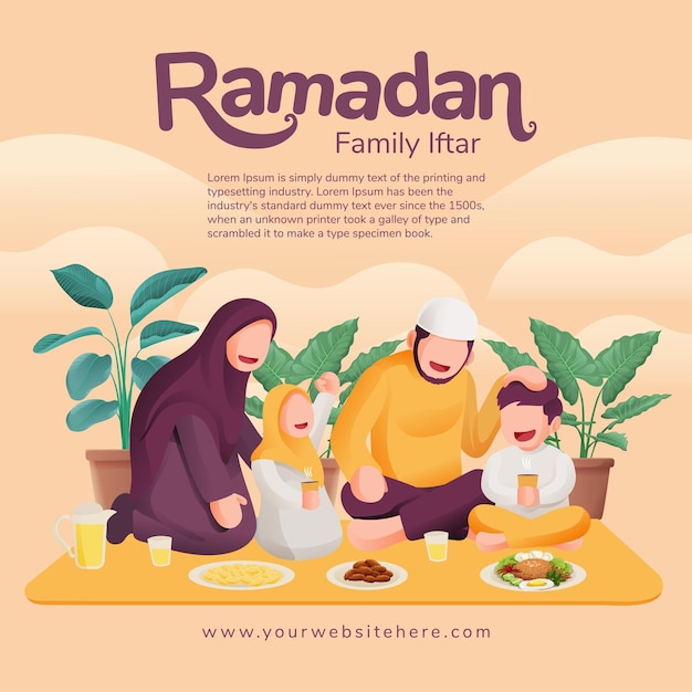 Família muçulmana tendo crianças iftar felizes em completar o jejum e apreciadas pelos pais no mês sagrado do ramadã