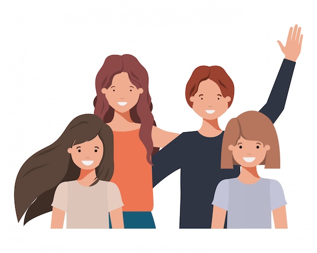 Família, waving, avatar, personagem