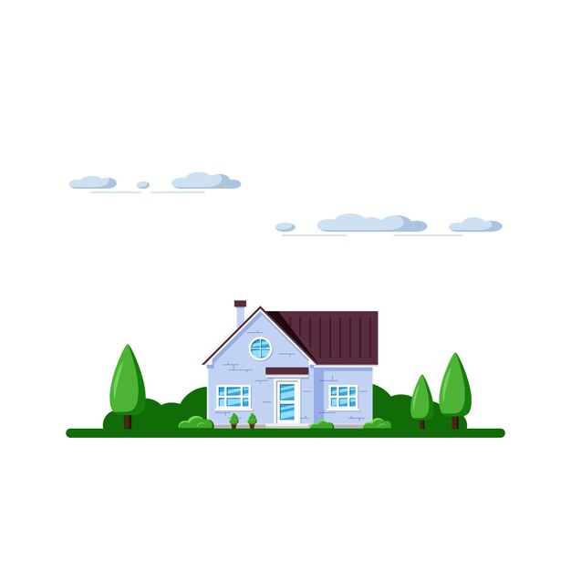 Family Cottage House. Imobiliário, conceito de indústria de construção. Ilustração de estilo simples