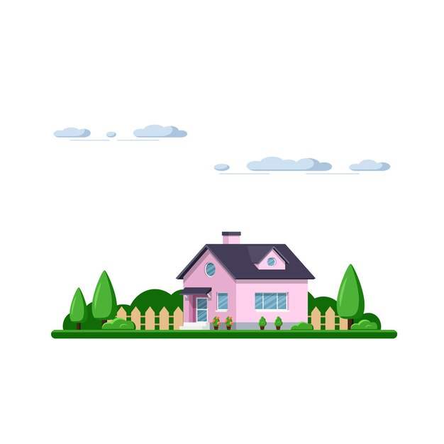 Family Cottage House. Imobiliário, conceito de indústria de construção. Ilustração de estilo simples