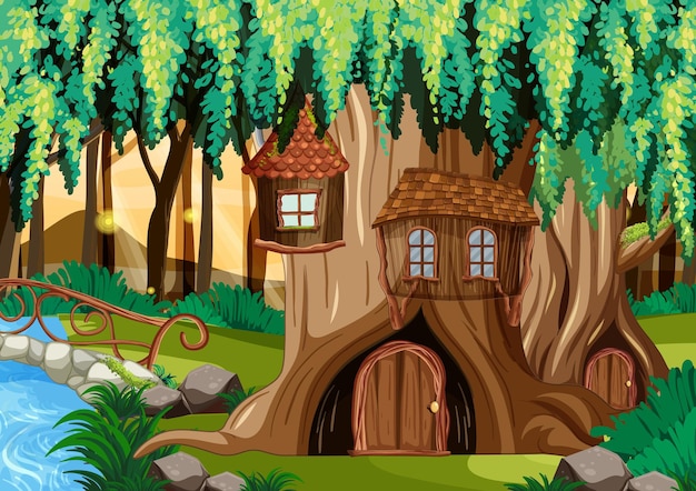 Fantasia casa na árvore na floresta
