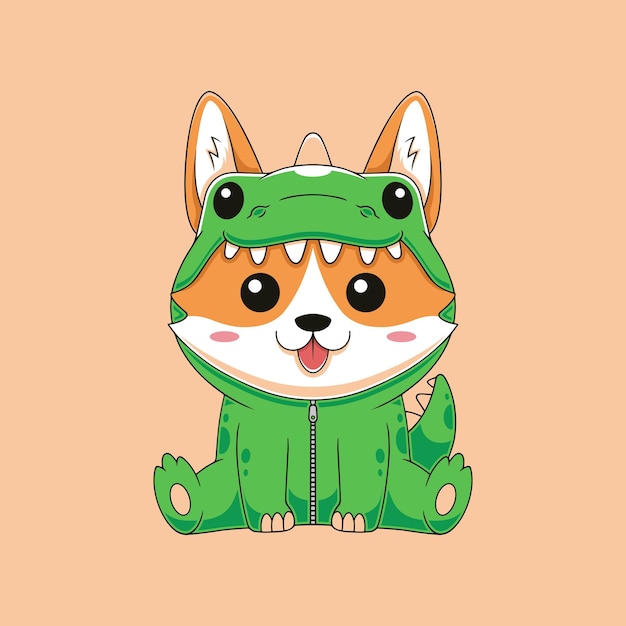 Vetor fantasia de cachorro dinossauro arte kawaii