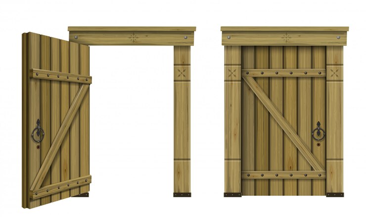 Vetor fantasia de porta em arco de madeira antiga