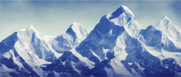 Fantasia épica paisagem de montanha mágica mística vale de inverno vale vista panorâmica de grandes montanhas