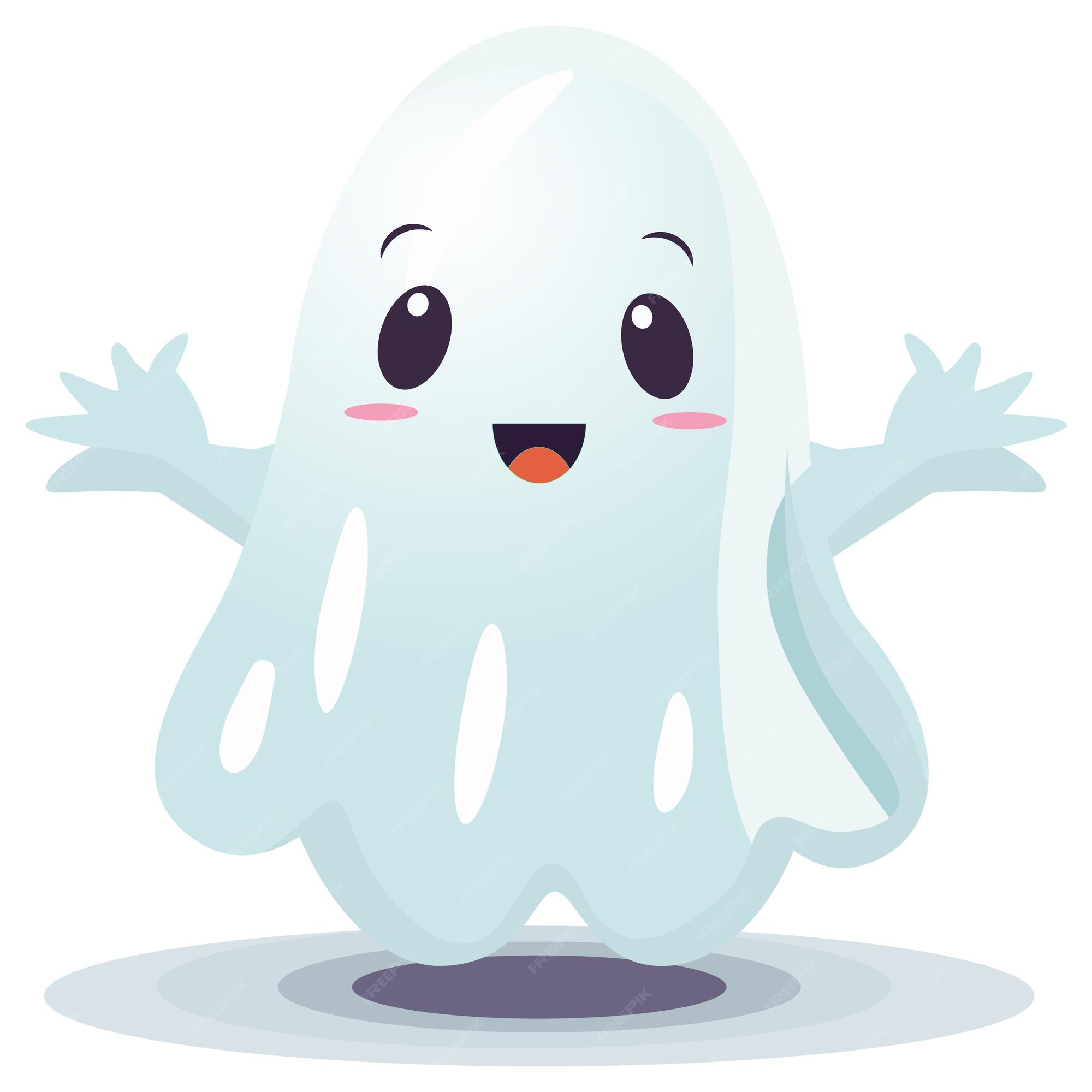 Fantasma De Halloween Com Mãos Levantadas. Fantasma Kawaii Em Roupas  Brancas. Desenho Místico Do Monstro Kawaii Ilustração do Vetor - Ilustração  de branco, feriado: 254461412