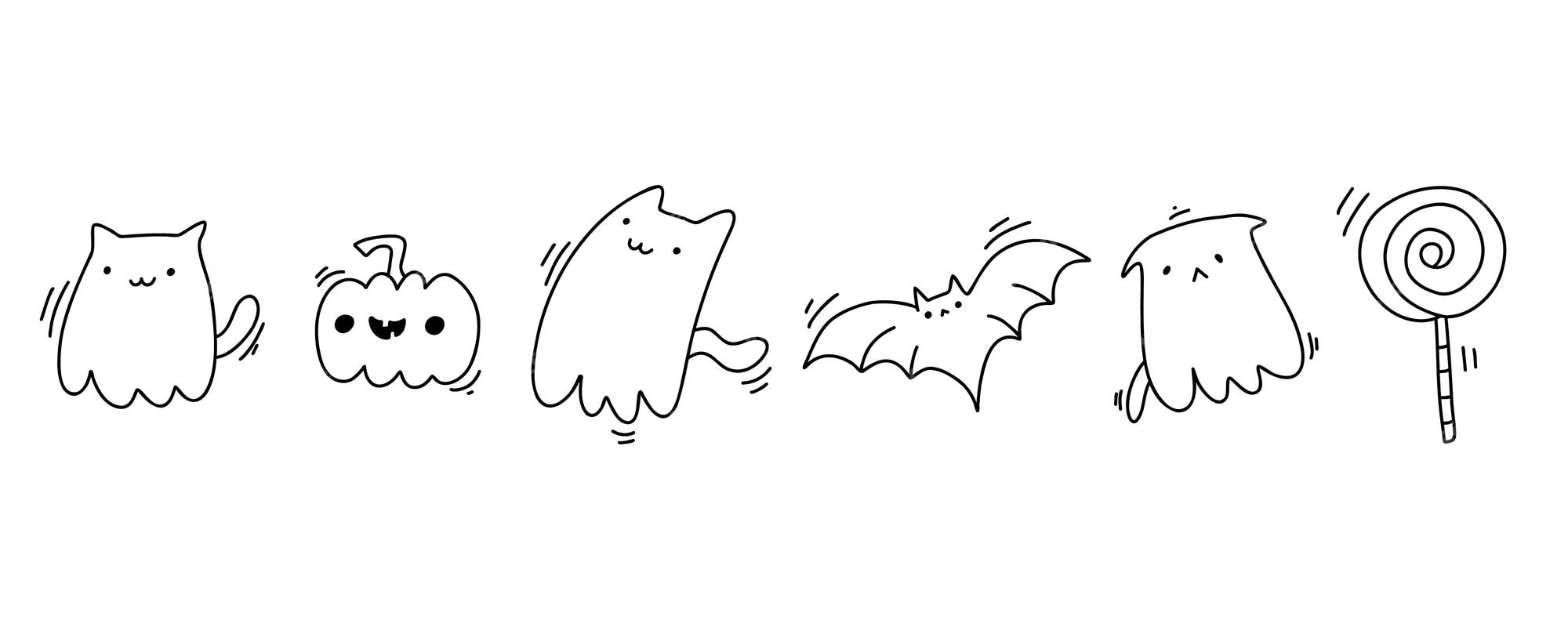 conjunto de ilustrações no estilo de doodle sobre o tema do halloween.  desenhos simples e fofos com fantasmas, abóboras e doces. fotos engraçadas  para crianças 10403146 Vetor no Vecteezy