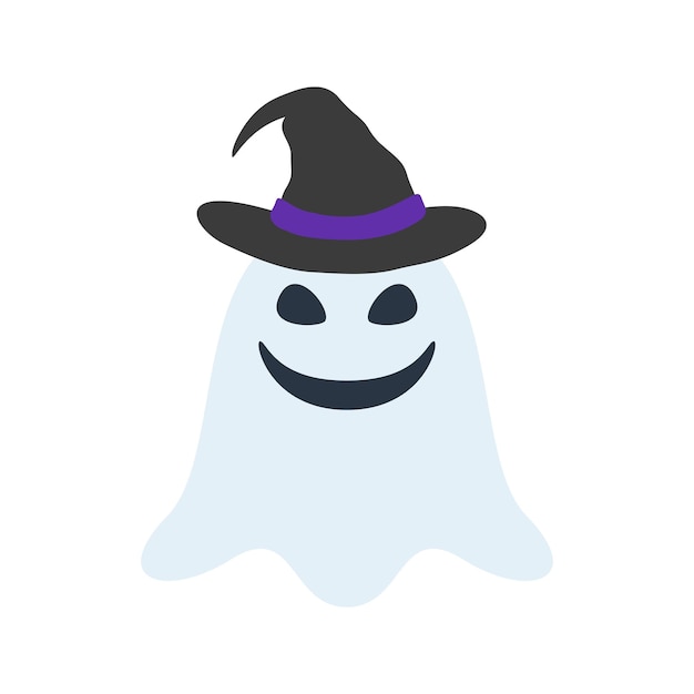 Fantasma de halloween com chapéu isolado no fundo branco