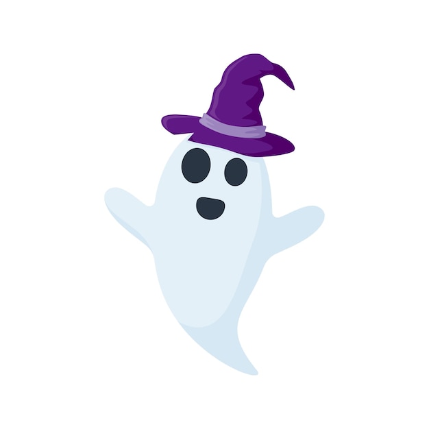 Fantasma de halloween com chapéu isolado no fundo branco