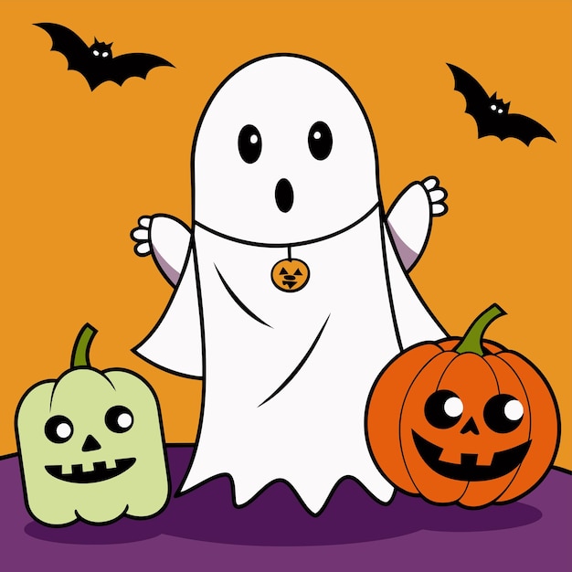 Vetor fantasma de halloween desenhado à mão mascote personagem de desenho animado adesivo ícone conceito isolado