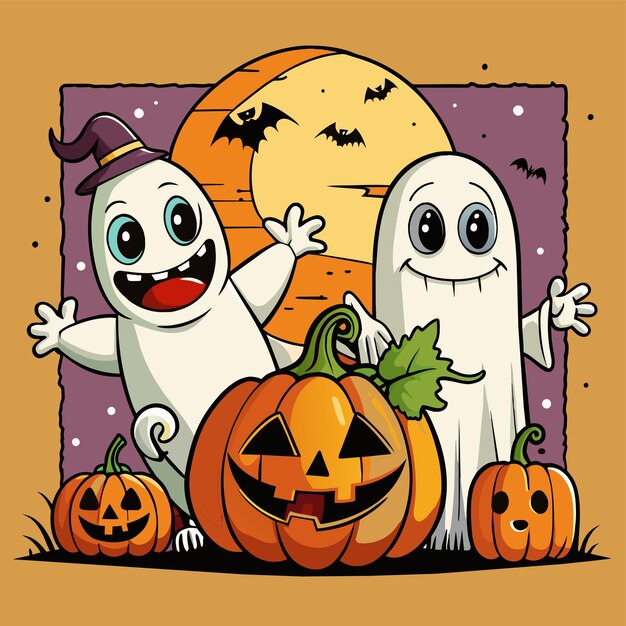 Vetor fantasma de halloween desenhado à mão mascote personagem de desenho animado adesivo ícone conceito isolado