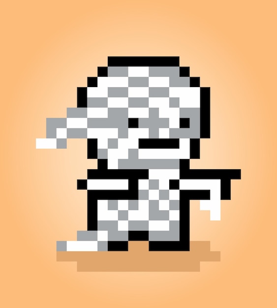 Fantasma de múmia de pixel de 8 bits para ativos de jogos e padrões de ponto cruzado em ilustrações vetoriais