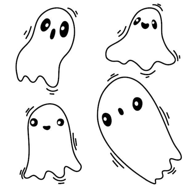 Fantasma doodle fantasma de halloween no estilo kawaii fofo fantasmas sorridentes engraçados colocam espírito em branco