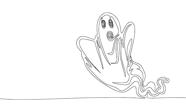 Vetor fantasma em estilo de desenho de arte de linha contínua silhueta do fantasma assustador de halloween black linear