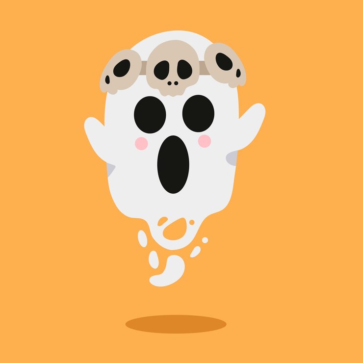 Fantasma engraçado do personagem de desenho animado bonito mão desenhada.