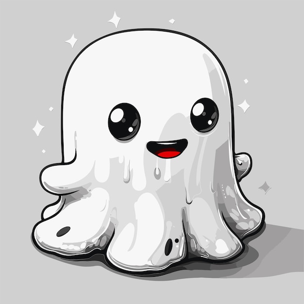 Fantasma engraçado personagem de desenho animado bonito isolado em fundo cinza ilustração vetorial