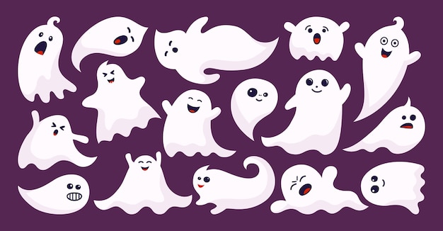 Fantasma fantasma horror plano desenho animado conjunto aparição de halloween simples monstro fantasmagórico fofo e assustador