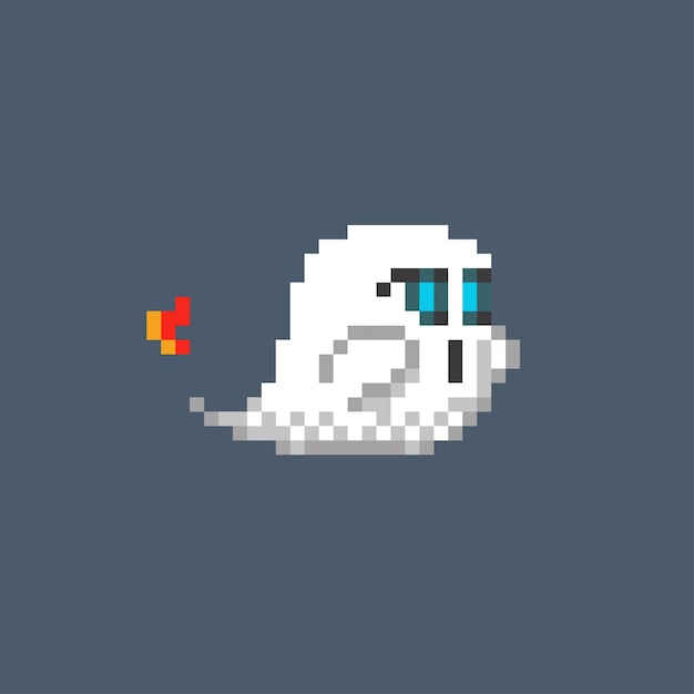 Fantasma fofo com rabo de fogo no estilo pixel