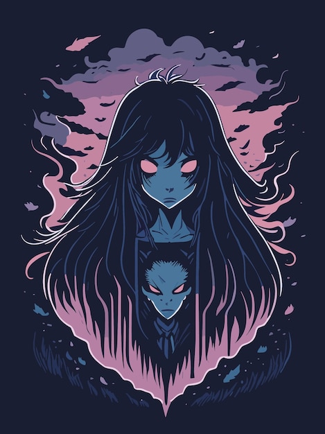 Vetor fantasma mais assustador na ilustração de arte japonesa sadako