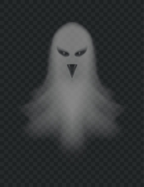 Vetor fantasma transparente. ghoul assustador da noite de halloween. espírito morto com expressão facial de raiva. demônio de terror voador ou silhueta fantasma assustadora. ilustração em vetor mal poltergeist isolado
