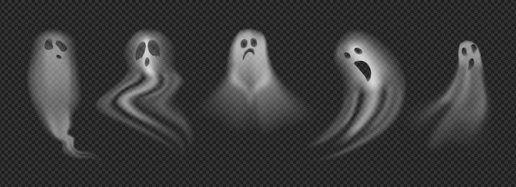 Vetor fantasmas confusos do dia das bruxas com rostos