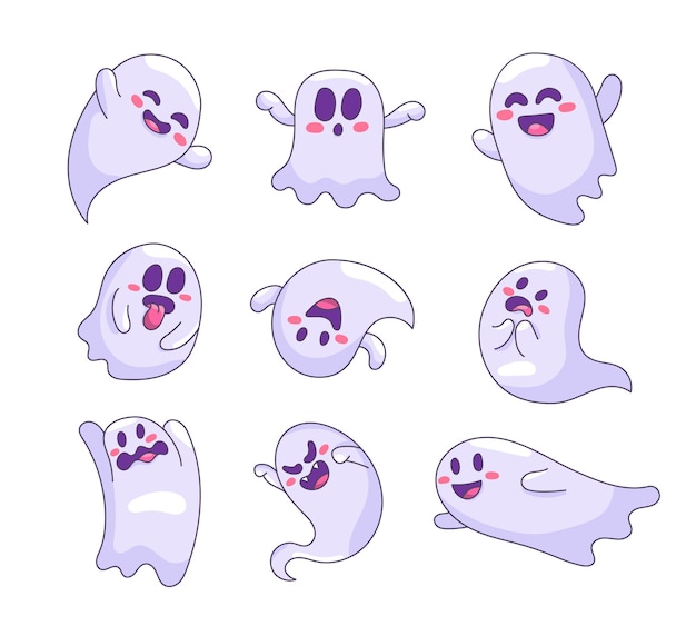 Fantasmas felizes engraçados Fantasmas voadores Monstros assustadores de Halloween Personagens de desenhos animados engraçados