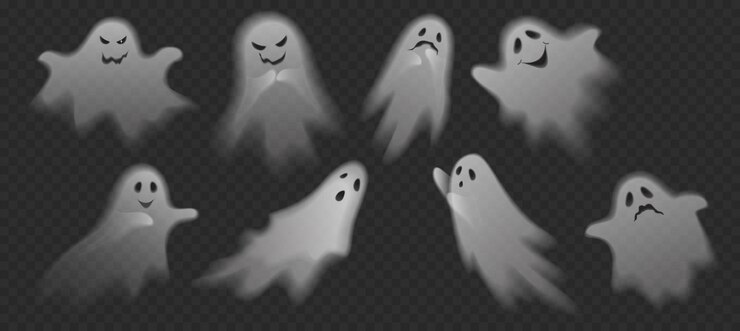 Vetor fantasmas fofos e assustadores.