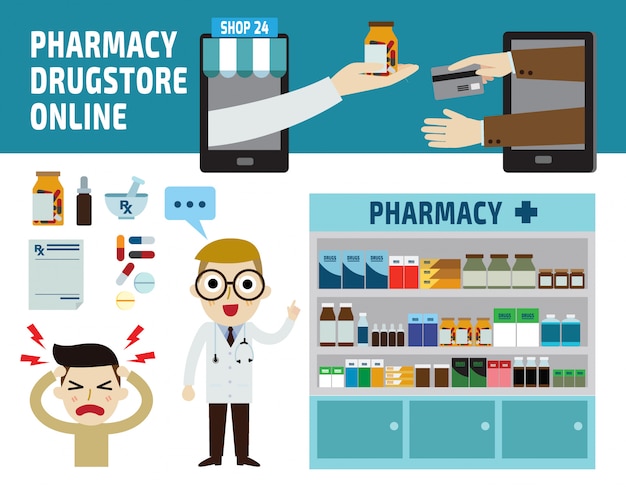 Farmácia drogaria infográfico ilustração vetorial
