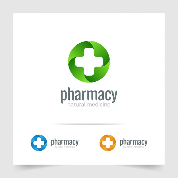 Farmácia logotipo medicina cruzar em forma de círculo verde