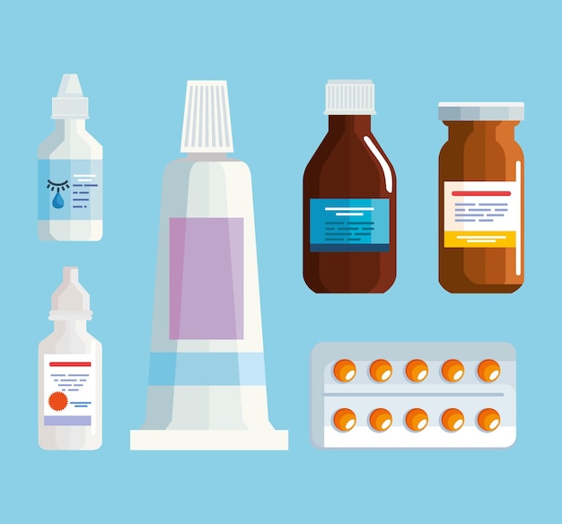 Vetor farmácia medicina seis ícones