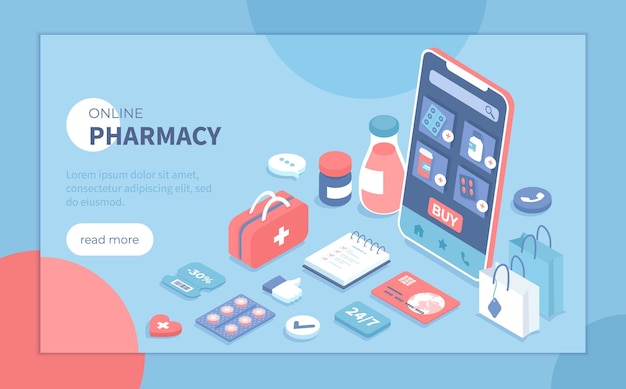Farmacia online, loja de medicamentos, serviço de saúde, aplicativo de cuidados médicos, receita médica de cuidados de saúde