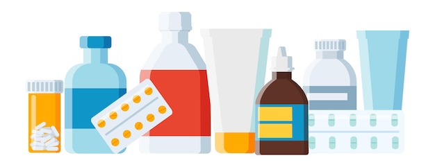 Farmácias, medicamentos e cuidados de saúde, diferentes tipos de medicamentos, medicamentos, comprimidos e frascos