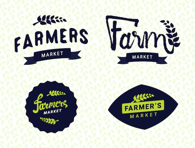 Farmers market logos templates vector conjunto de objetos