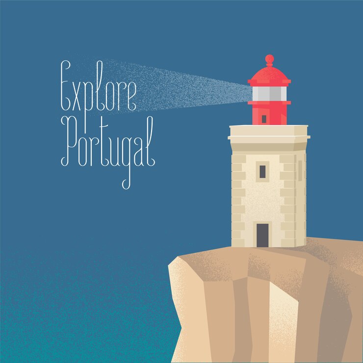 Farol na ilustração vetorial do Oceano Atlântico