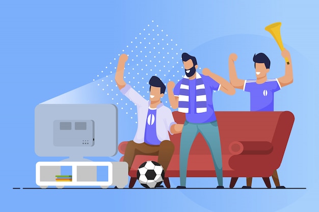 assistindo futebol na tv com amigos ilustração vetorial azul 13787124 Vetor  no Vecteezy