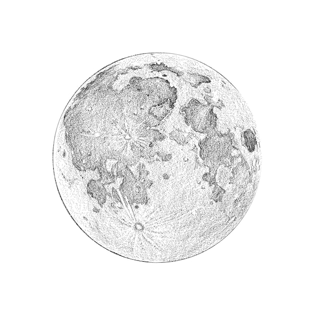 Fase de lua cheia, estilo de desenho de ilustração, imagem de lua cheia em fundo branco.