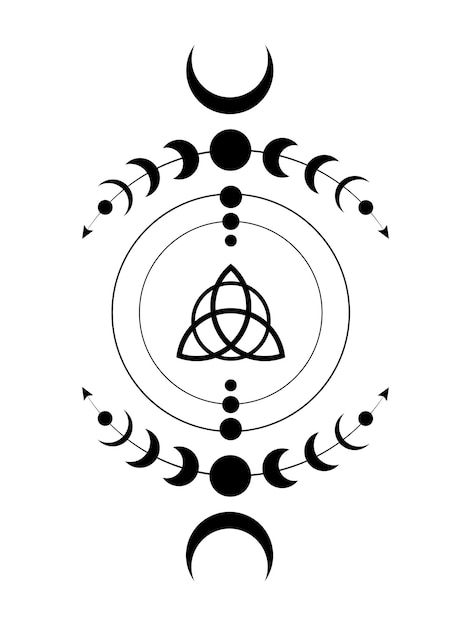 Fases místicas da lua borda da moldura wicca triquetra geometria sagrada logo deusa tríplice wicca