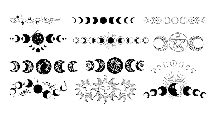 Vetor fases místicas da lua cliparts pacote celestial magia boho coleção da lua fase do vetor da lua