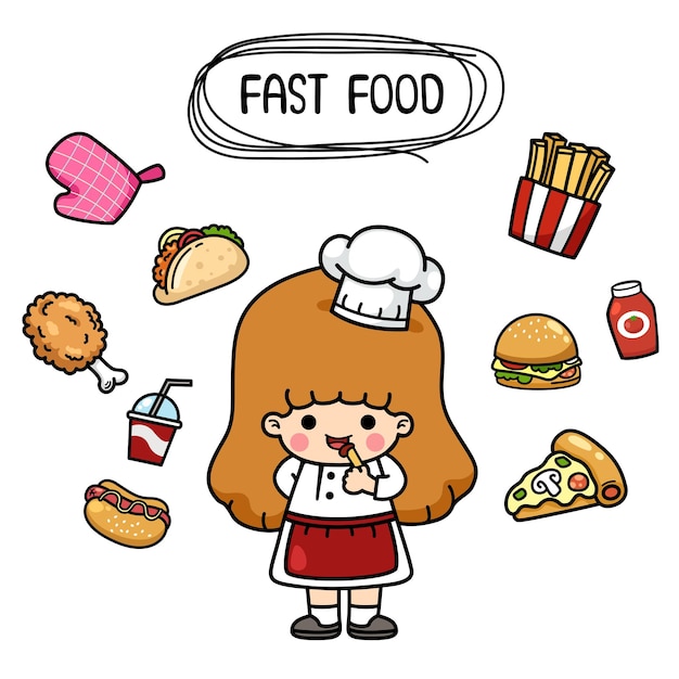Fast food de desenho animado conjunto isolado de ilustração