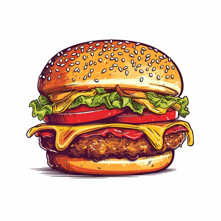 Vetor fast food de hambúrguer fresco com menu de fast food de carne e queijo ilustração