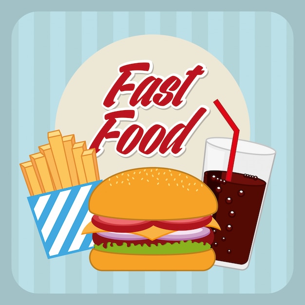 Fast food design sobre ilustração vetorial de fundo azul