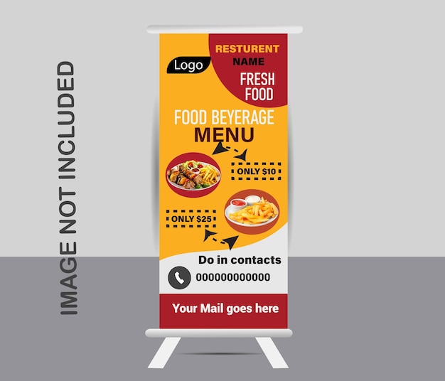 Fast food menu roll up banner design alimentação e restaurante alimentação de pizza