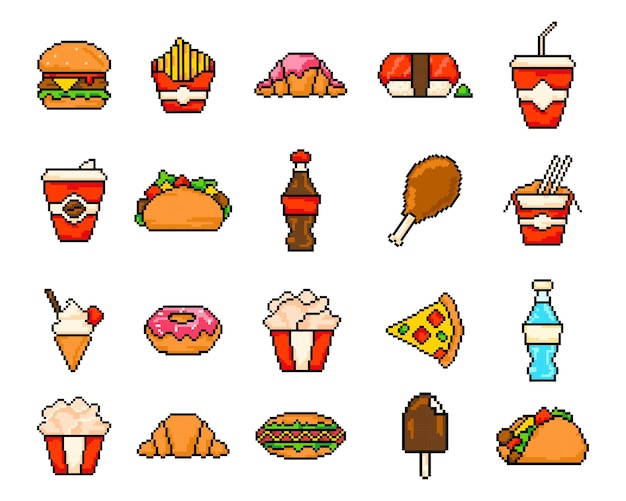 Vetores de Pixel Arte Comida Computador Design Padrão Sem Emenda Fundo  Ilustração Pixelizada Restaurante Elemento Fastfood Retrô Jogo Web Gráfico  De Vetor e mais imagens de Pixelado - iStock