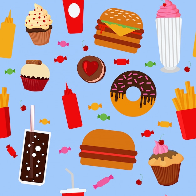 Fast food seamless pattern com doces