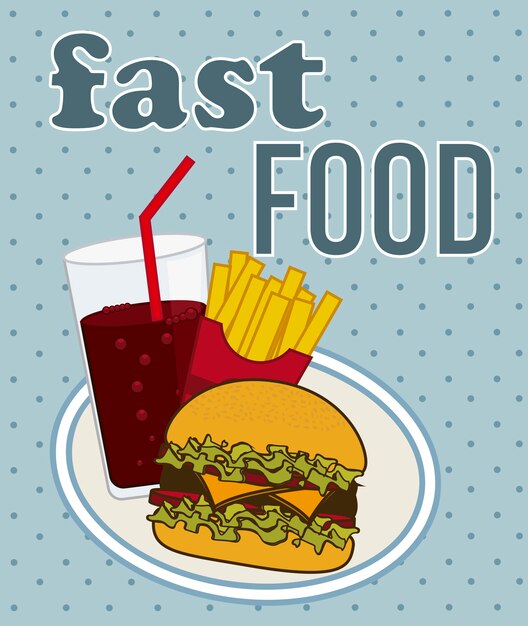 Fast food sobre ilustração vetorial de fundo azul