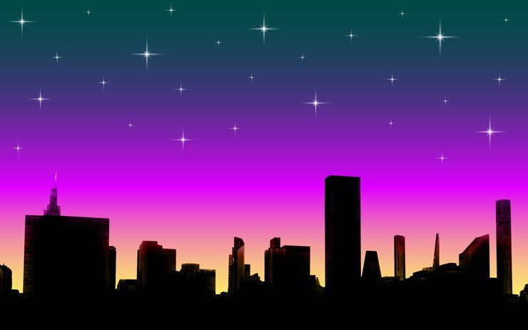 Vetor fastival cityscape luz noturna paisagem ilustração vetorial silhueta web fundo celibração